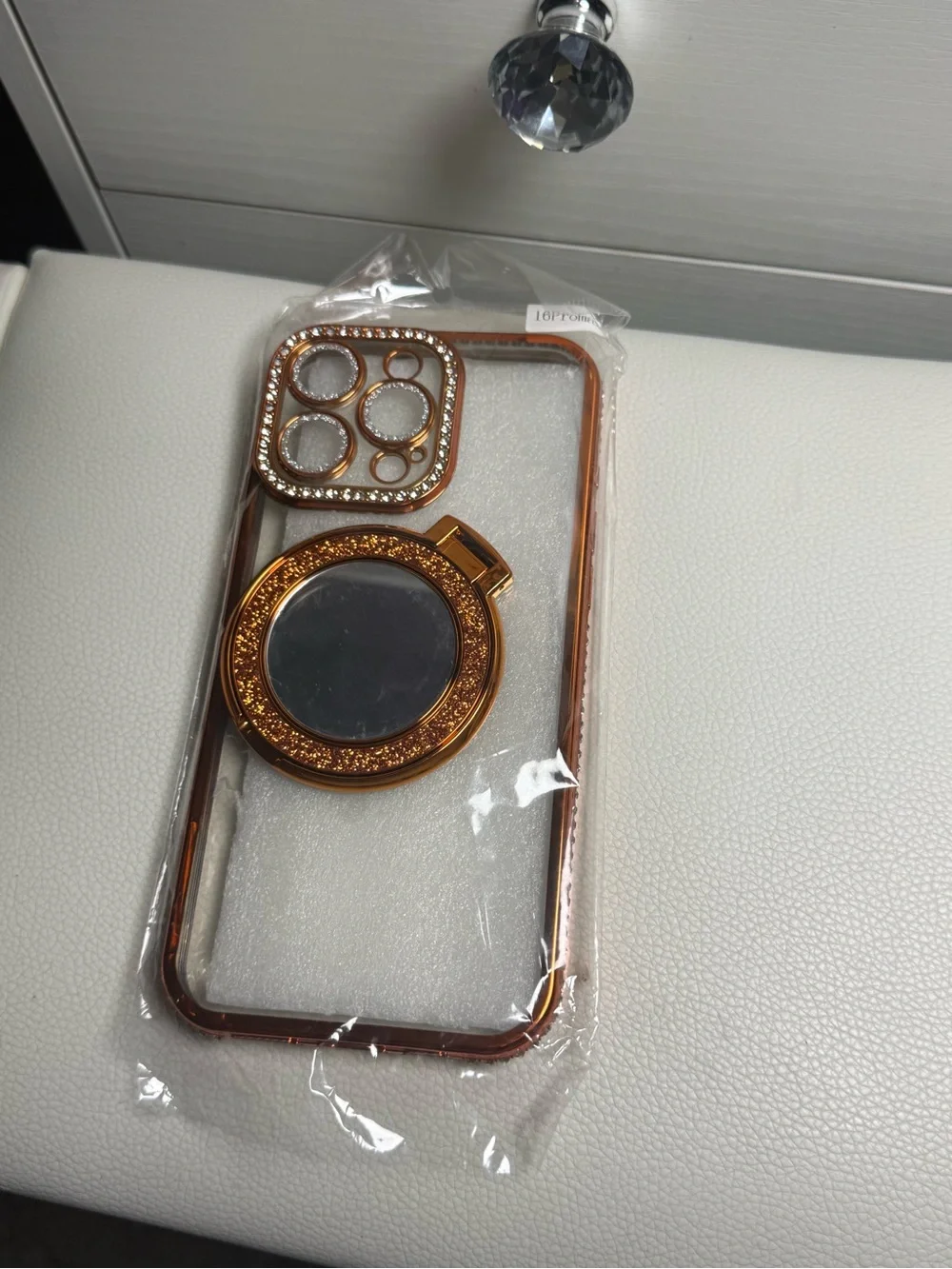 Rose Gold Glitter Phone Case with Ring Grip and Camera Cover